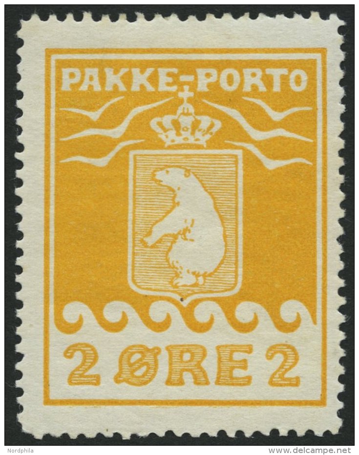 GRÖNLAND - PAKKE-PORTO 5A *, 1915, 2 Ø Gelb, 3. Druck, (Facit P 5III), Falzreste, Pracht, Gepr. L. Nielsen, - Other & Unclassified