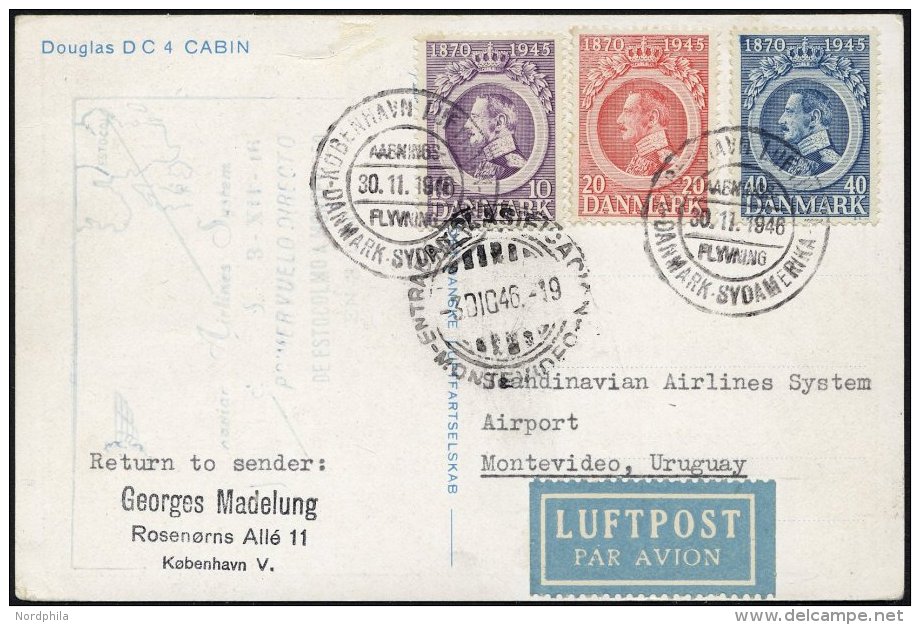 ERSTFLÜGE 286-88 BRIEF, 30.11.1946, Kopenhagen-Montevideo, Prachtkarte, Müller 158 - Other & Unclassified