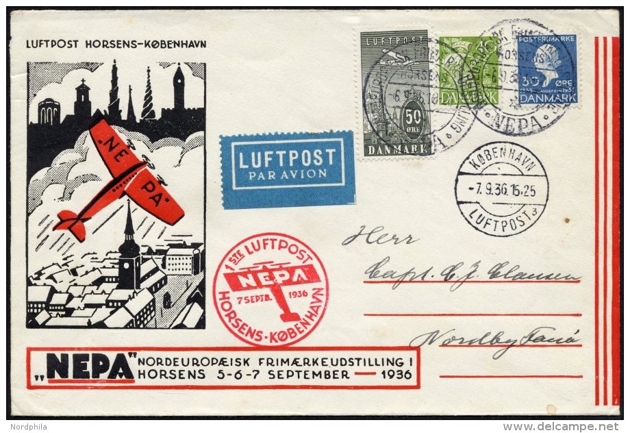 ERSTFLÜGE 207,220,227 BRIEF, 6/7.9.1936, Horsens-Copenhagen, NEPA-Sonderumschlag, Prachtbrief, Müller 82 - Other & Unclassified