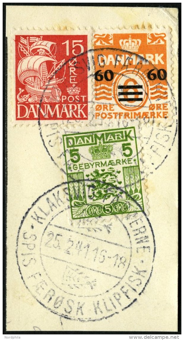 FÄRÖER 6 BrfStk, 1940, 60 Ø Auf 6 Ø Orange Mit Dänischer Zusatzfrankatur Auf Postabschnitt, - Other & Unclassified