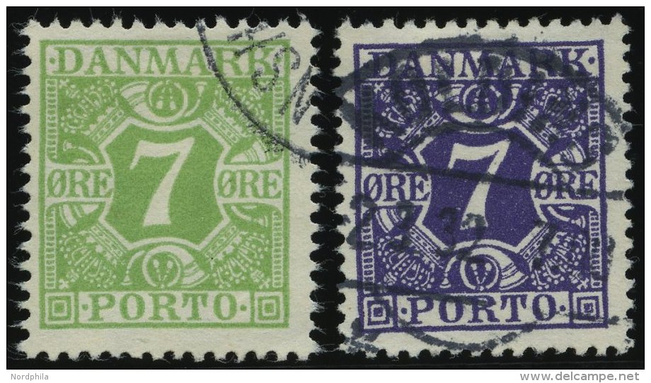 PORTOMARKEN P 12,21 O, 1927/30, 7 ø Gelbgrün Und Bläulichviolett, 2 Prachtwerte, Mi. 64.- - Other & Unclassified