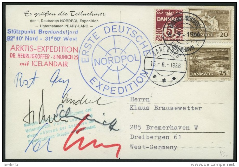 DÄNEMARK 1966, ERSTE DEUTSCHE NORDPOL EXPEDITION, Ansichtskarte Aus Dänemark Mit Unterschriften Der Teilnehmer - Other & Unclassified