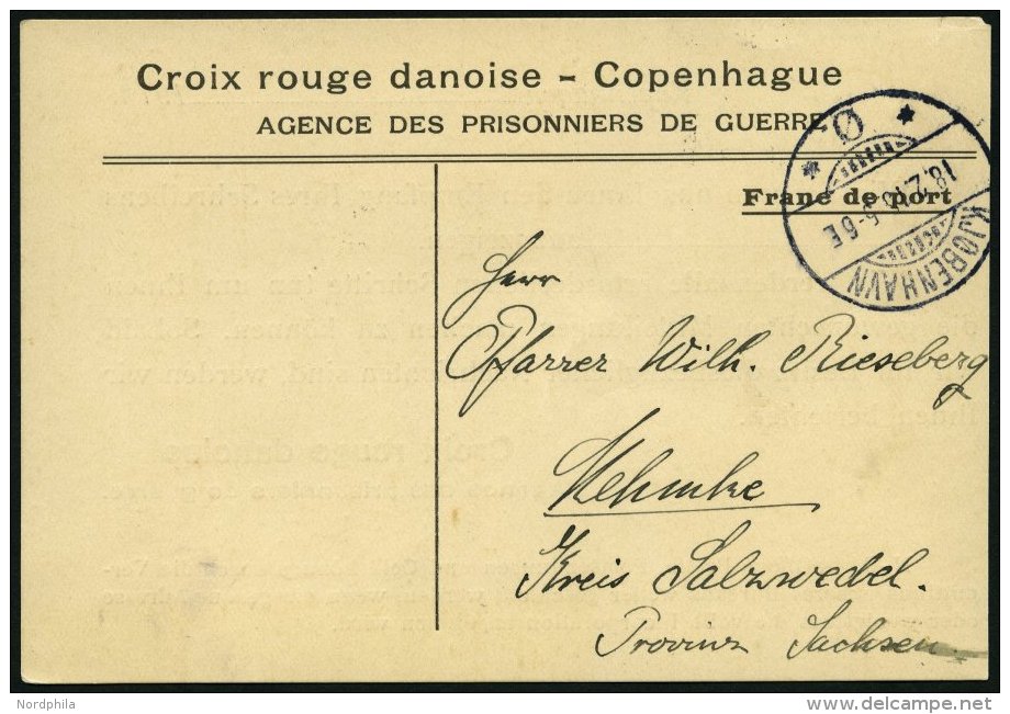 DÄNEMARK 1916, Antwortkarte Des Dänischen Roten Kreuzes An Die Angehörigen Eines Kriegsgefangenen In Sach - Used Stamps