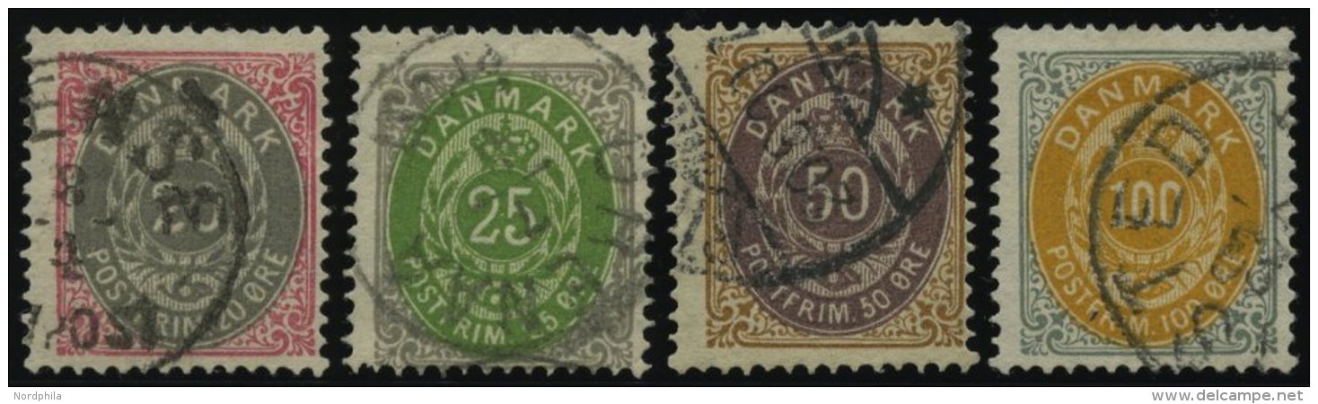 DÄNEMARK 28-31YA O, 1875-77, 20 - 100 Ø, Normaler Rahmen, Wz. 1Y, 4 Prachtwerte, Mi. 157.- - Used Stamps