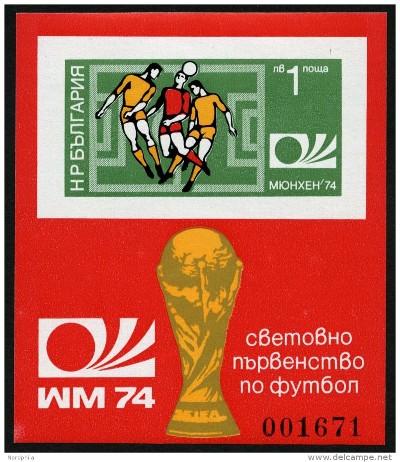 BULGARIEN Bl. 47B **, 1974, Block Fußball-Weltmeisterschaft, Ungezähnt, Pracht, Mi. 80.- - Other & Unclassified