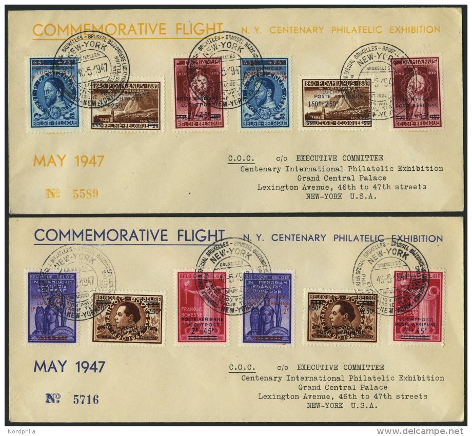 BELGIEN 781-89I,II BRIEF, 18.5.1947, COMMEMORATIVE FLIGHT, Brüssel-New York, 3 Verschiedene Flugpostbelege, Pracht, - Belgium