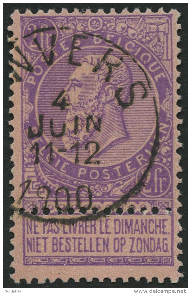 BELGIEN 59 O, 1893, 2 Fr. Lila Auf Blaßrosa, Pracht, Mi. 65.- - Belgium