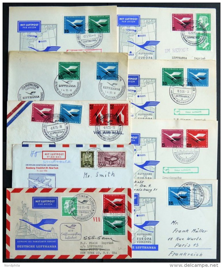 DEUTSCHE LUFTHANSA Aus 5-41 BRIEF, 1955, 9 Verschiedene Flüge, Feinst, Haberer 690.- - Used Stamps