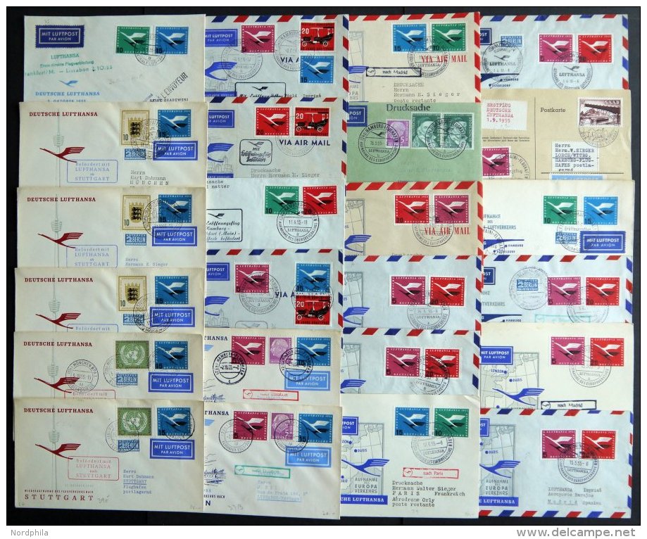 DEUTSCHE LUFTHANSA Aus 5-52 BRIEF, 1955, 24 Verschiedene Flüge, Fast Nur Prachterhaltung, Haberer 1745.- - Used Stamps