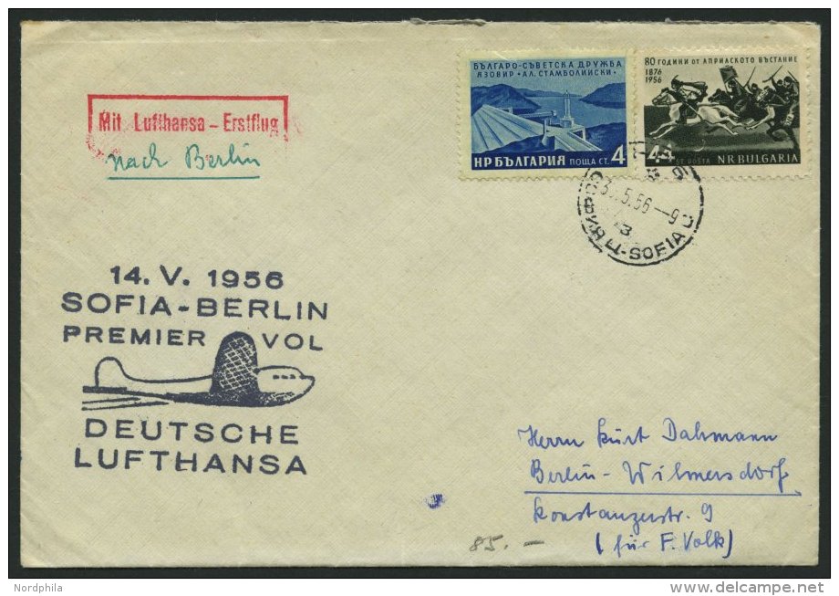 DEUTSCHE LUFTHANSA 14.5.1956, Erstflug SOFIA-BERLIN Mit Bulgarischer Frankatur, Pracht - Oblitérés