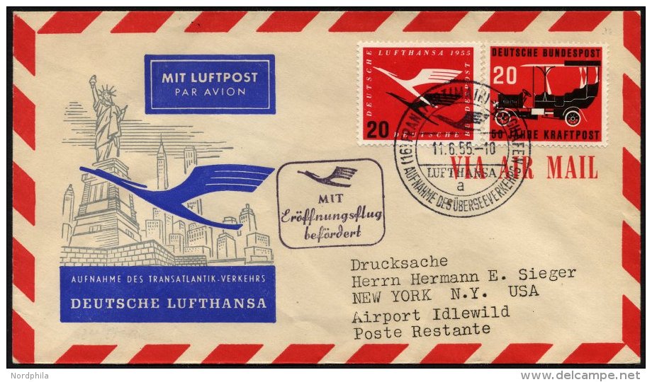 DEUTSCHE LUFTHANSA 41 BRIEF, 11.6.1955, Frankfurt-New York, Prachtbrief - Used Stamps