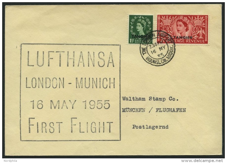 DEUTSCHE LUFTHANSA 29 BRIEF, 16.5.1955, London-München, Schwarz-violetter Stempel, R!, Frankiert Mit Brit.Post In T - Oblitérés