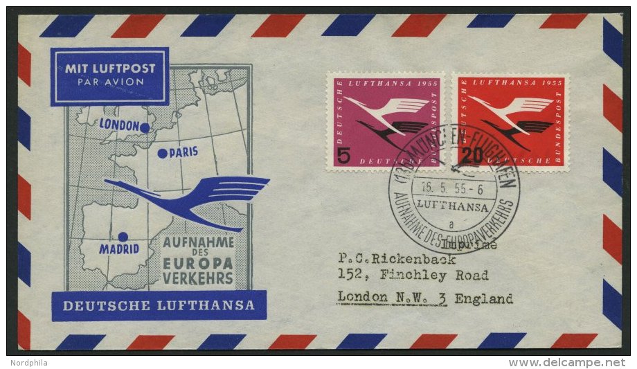 DEUTSCHE LUFTHANSA 27 BRIEF, 16.5.1955, München-London, Prachtbrief - Used Stamps