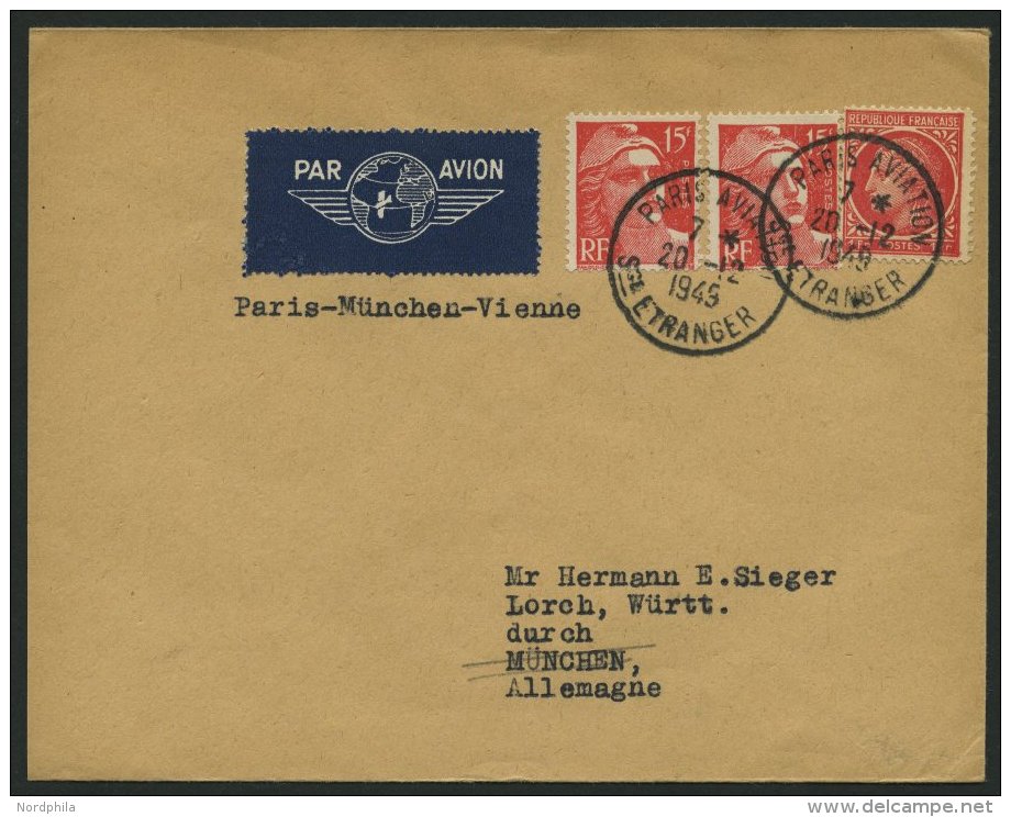 ERST-UND ERÖFFNUNGSFLÜGE 2335 BRIEF, 20.12.49, Paris-München, Franz. Frankatur, Kein Ankunftsstempel, Pra - Storia Postale