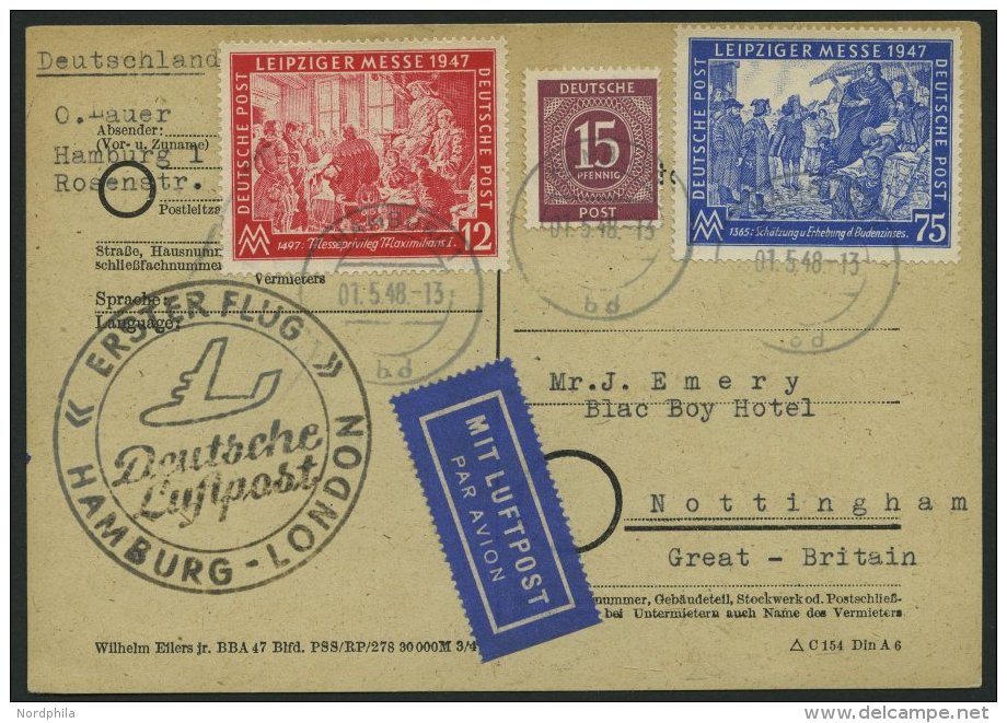 ERST-UND ERÖFFNUNGSFLÜGE 2303 BRIEF, 1.5.48, Hamburg-London, Flugbestätigungsstempel In Schwarz (Gef&auml - Covers & Documents