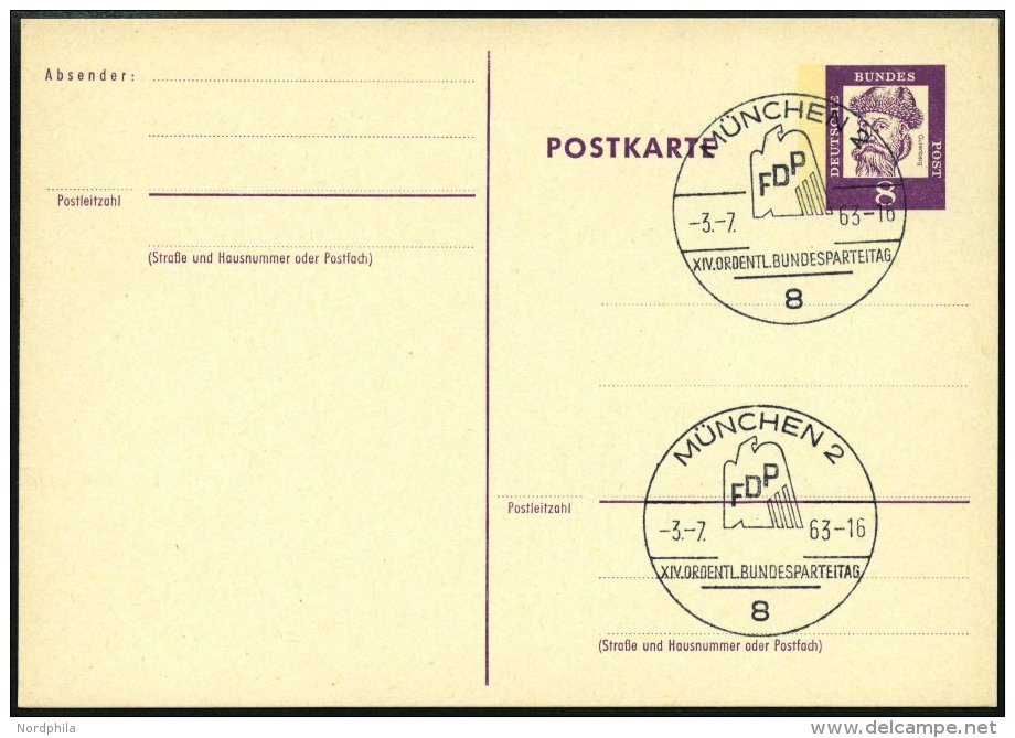 GANZSACHEN P 73 BRIEF, 1962, 8 Pf. Gutenberg, Postkarte In Grotesk-Schrift, Leer Gestempelt Mit Sonderstempel MÜNCH - Collezioni