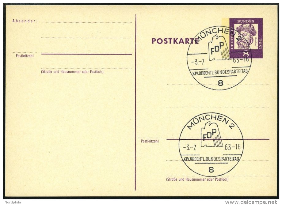 GANZSACHEN P 73 BRIEF, 1962, 8 Pf. Gutenberg, Postkarte In Grotesk-Schrift, Leer Gestempelt Mit Sonderstempel MÜNCH - Collections