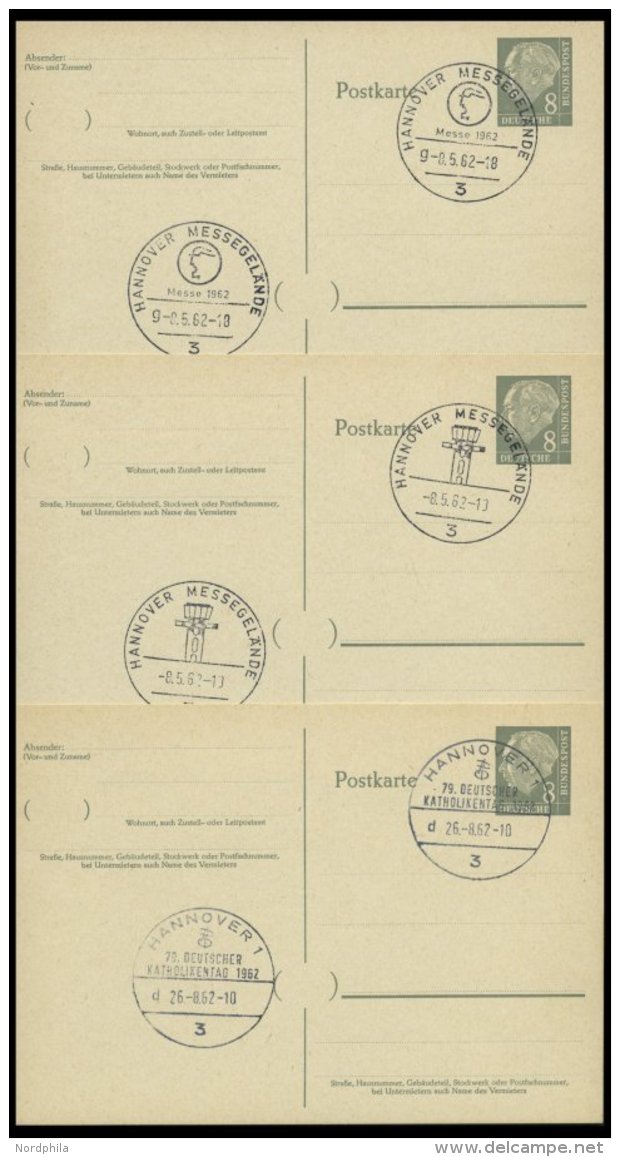 GANZSACHEN P 36 BRIEF, 1961, 8 Pf. Heuss Mit Postfachnummer Statt Postschließfachnummer, 3 Leer Gestempelte Karten - Collections