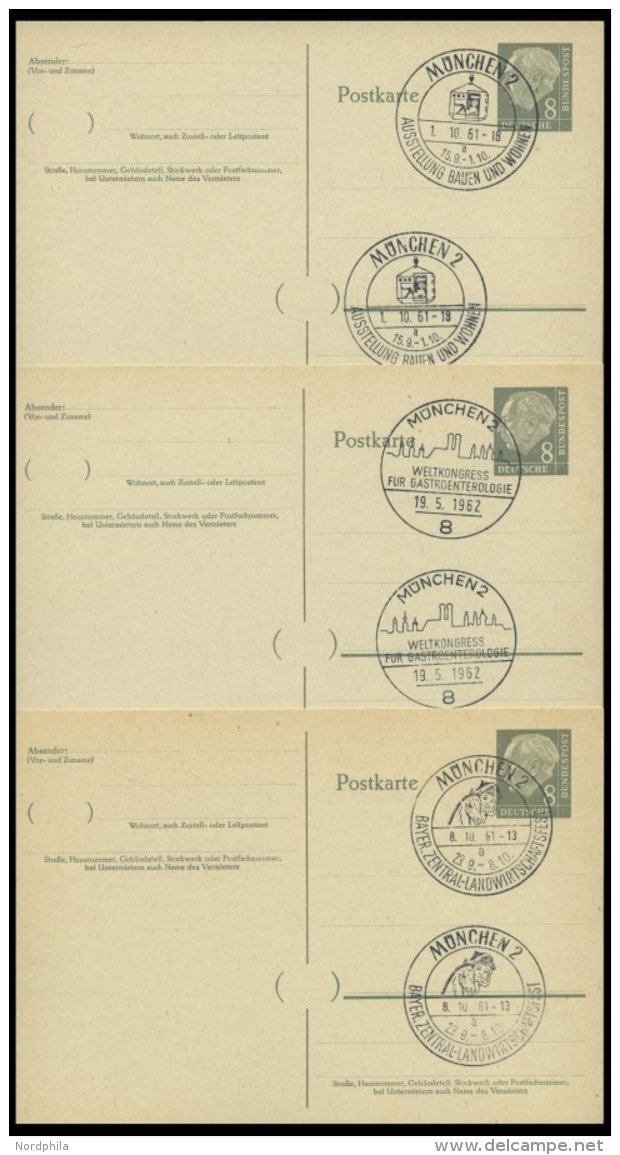 GANZSACHEN P 36 BRIEF, 1961, 8 Pf. Heuss Mit Postfachnummer Statt Postschließfachnummer, 6 Leer Gestempelte Karten - Collections