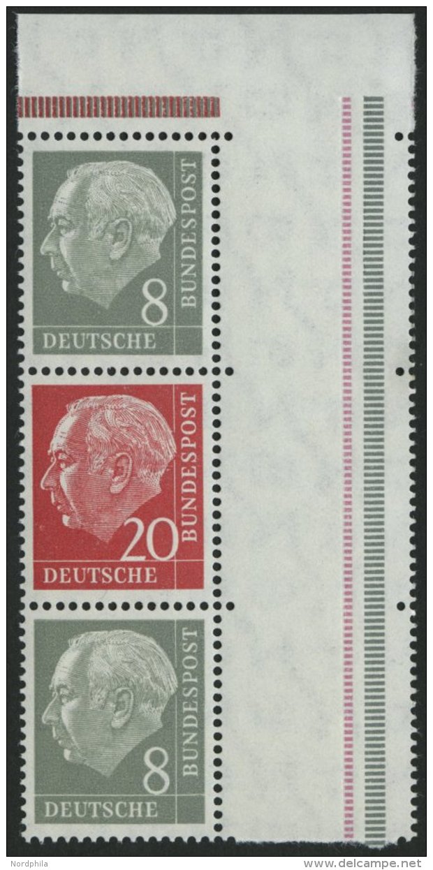 ZUSAMMENDRUCKE S 50YII **, 1960, Heuss Wz. Liegend 8 + 20 + 8, Nachauflage, Pracht, Mi. 140.- - Used Stamps