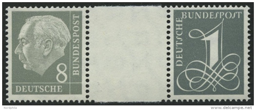 ZUSAMMENDRUCKE WZ 15bYII **, 1960, Heuss Wz. Liegend 8 + Z + 1, Ohne Strichelleisten, Nachauflage, Pracht, Mi. 90.- - Usados