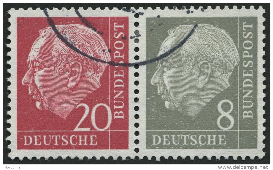 ZUSAMMENDRUCKE W 23YII O, 1960, Heuss Wz. Liegend 20 + 8, Nachauflage, Nicht Prüfbarer Bedarfsstempel, Pracht, Mi. - Oblitérés