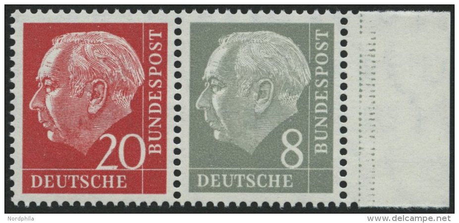 ZUSAMMENDRUCKE W 23YII **, 1960, Heuss Wz. Liegend 20 + 8, Nachauflage, Pracht, Mi. 65.- - Gebruikt