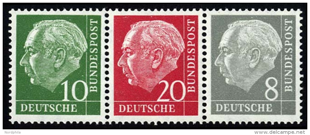 ZUSAMMENDRUCKE W 22YII **, 1960, Heuss Wz. Liegend 10 + 20 + 8, Nachauflage, Pracht, Mi. 70.- - Used Stamps