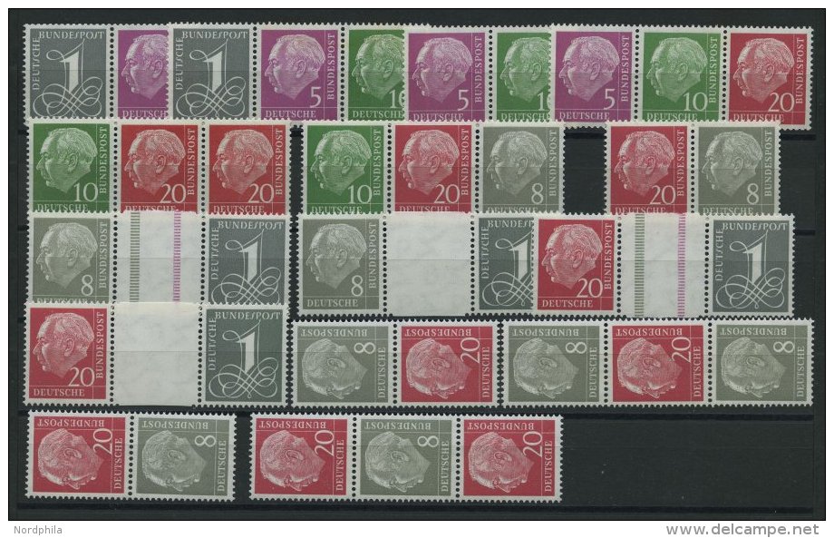 ZUSAMMENDRUCKE W 17X- S 52X **, 1958, Heuss/Ziffer, Komplette Zusammendruck-Garnitur, 15 Prachtwerte, Mi. 125.70 - Used Stamps