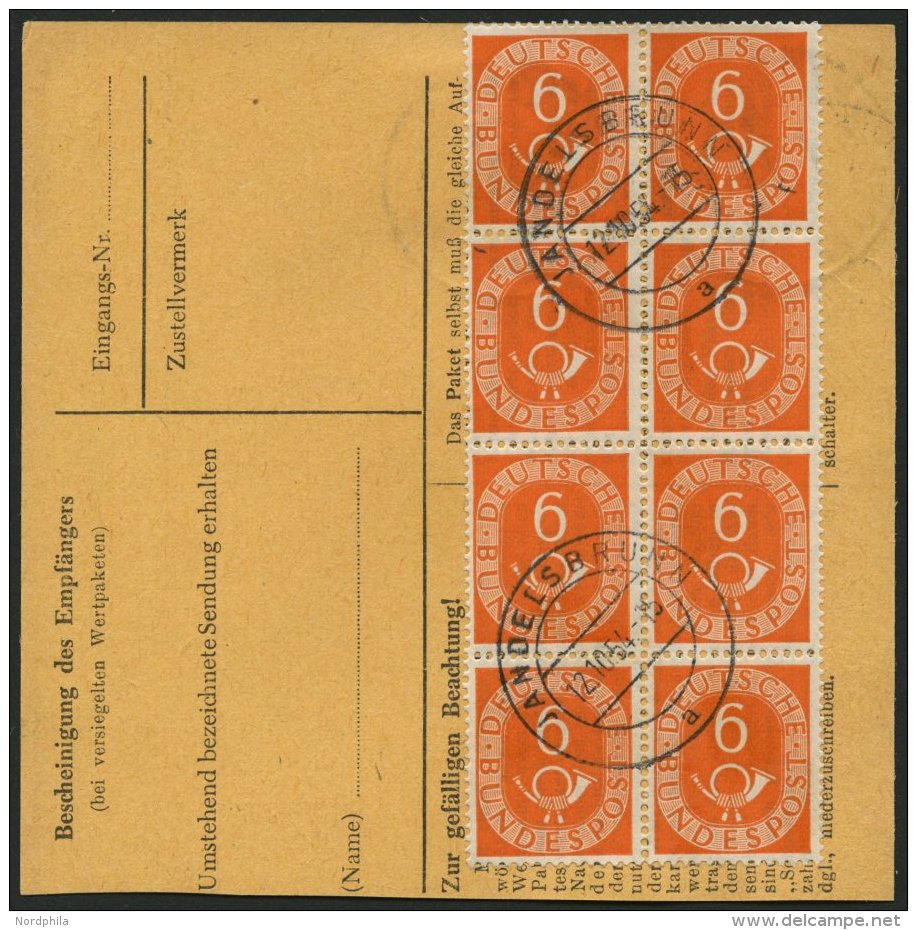 BUNDESREPUBLIK 126 BRIEF, 1954, 6 Pf. Posthorn Im Achterblock (rückseitig) Und Waagerechten Paar (vorderseitig) Als - Used Stamps