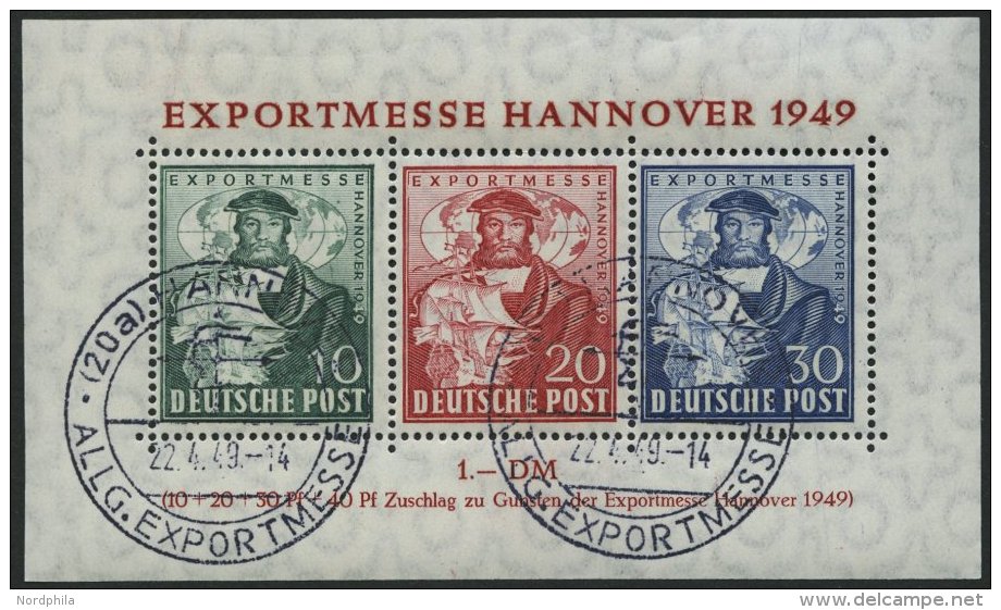 AMERIK. U. BRITISCHE ZONE Bl. 1a O, 1949, Block Exportmesse, Ersttags-Sonderstempel, Pracht, Gepr. H.D. Schlegel, Mi. (2 - Other & Unclassified