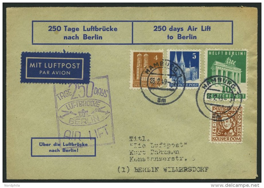 AMERIK. U. BRITISCHE ZONE U.a. 101 BRIEF, 28.2.49, 10 Pf. Berlin-Hilfe Auf Luftpost Sonderumschlag Von HAMBURG Nach Berl - Other & Unclassified