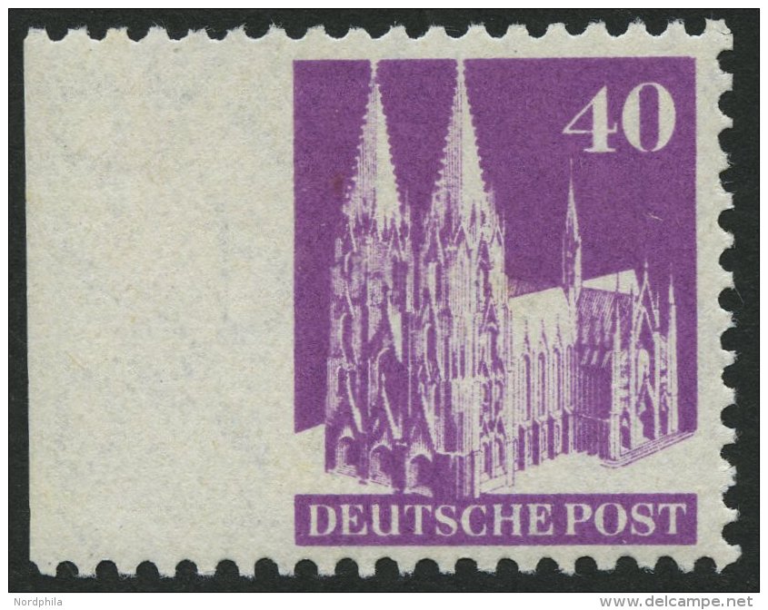 AMERIK. U. BRITISCHE ZONE 90aXBUes **, 1948, 40 Pf. Violettpurpur, Links Ungezähnt, Randstück, Feinst, Mi. 100 - Other & Unclassified