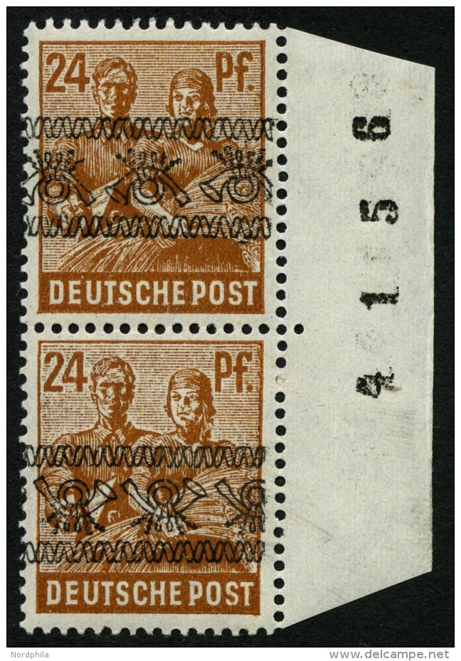 AMERIK. U. BRITISCHE ZONE 44INKb **, 1948, 24 Pf. Bandaufdruck Im Senkrechten Paar, Obere Marke Kopfstehender, Untere No - Other & Unclassified