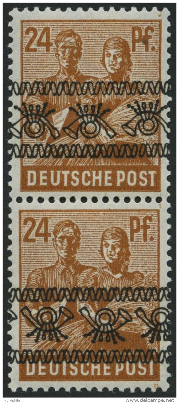 AMERIK. U. BRITISCHE ZONE 44INKb **, 1948, 24 Pf. Bandaufdruck Im Kehrdruckpaar, Oberere Marke Kopfstehender, Untere Nor - Other & Unclassified