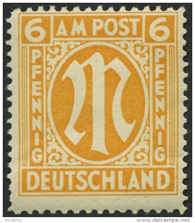 AMERIK. U. BRITISCHE ZONE 13Cz **, 1945, 6 Pf. Gelborange, Gezähnt L 141/4:14 3/4, Dünnes Papier, Feinst (2 Ku - Other & Unclassified