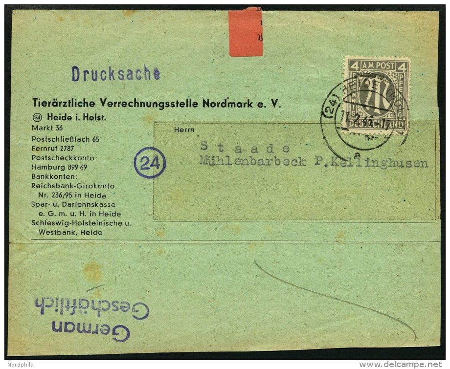 AMERIK. U. BRITISCHE ZONE 11 BRIEF, 1946, 4 Pf. Dunkelgelbgrau, Einzelfrankatur Auf Drucksachen-Vorderseite, Pracht - Other & Unclassified