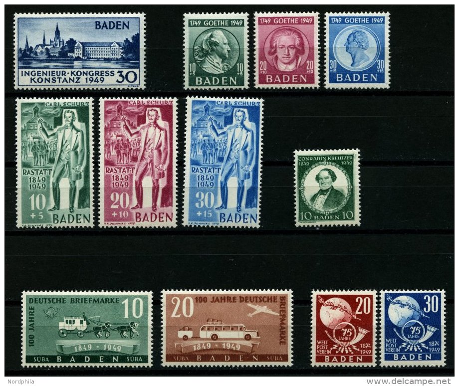 BADEN 46-57 **, 1949, 12 Prachtwerte, Mi. 141.50 - Other & Unclassified