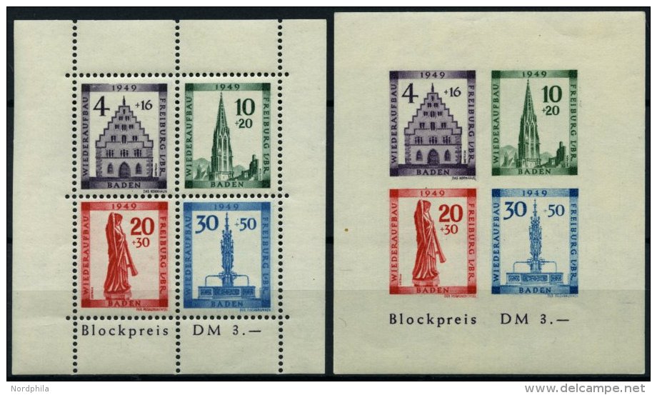 BADEN Bl. 1 A/B **, 1949, Blockpaar Freiburg, Pracht, Mi. 150.- - Other & Unclassified