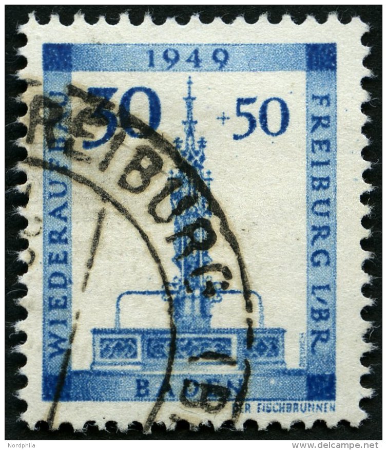 BADEN 41A O, 1949, 30 Pf. Freiburg, Pracht, Gepr. Straub, Mi. 60.- - Other & Unclassified