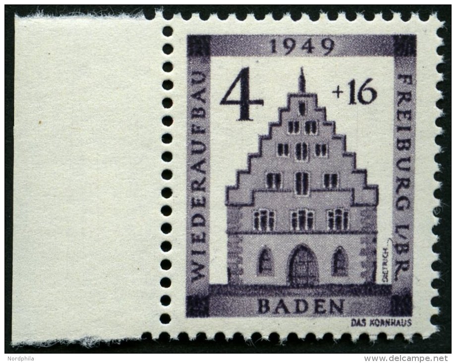 BADEN 38AIV **, 1949, 4 Pf. Freiburg, Gezähnt, Type IV: Mit Schleife Links Unten Am B Von I./BR., Pracht, Mi. 80.- - Other & Unclassified