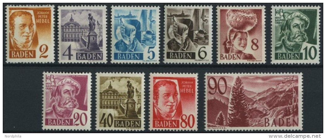 BADEN 28-37 **, 1948, Freimarken, Ohne Währungsangabe, Prachtsatz, Mi. 200.- - Other & Unclassified