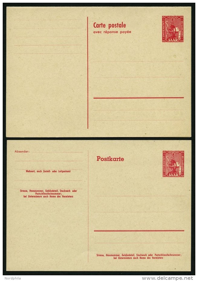 GANZSACHEN P 34II,36 BRIEF, 1949, 15 F. Rot, Postkarte 24 Mm Und 15/15 Fr. Rot, Ungebraucht, 2 Prachtkarten, Mi. 68.- - Other & Unclassified