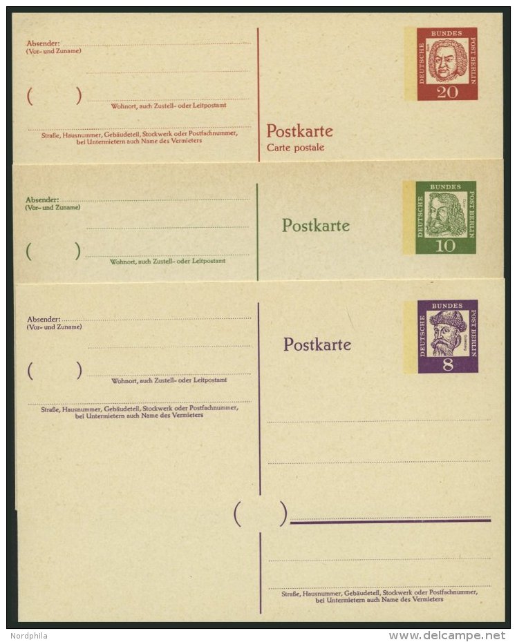 GANZSACHEN P 50-55 BRIEF, 1961, Bedeutende Deutsche In Antiqua, Komplett, Ungebraucht, 6 Prachtkarten, Mi. 54.- - Collections