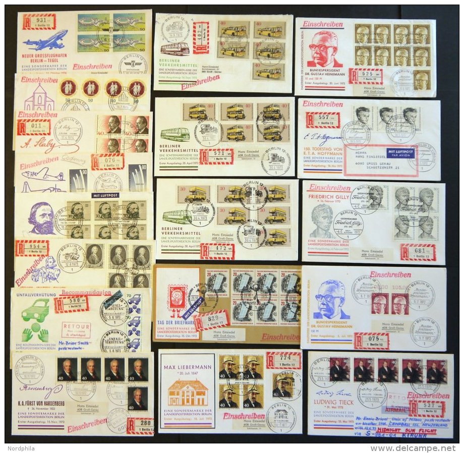 LOTS Aus 422-77 BRIEF, 1972-74, 18 Verschiedene Einschreiben Mit Mehrfachfrankaturen Vom Ersttag, Pracht - Used Stamps