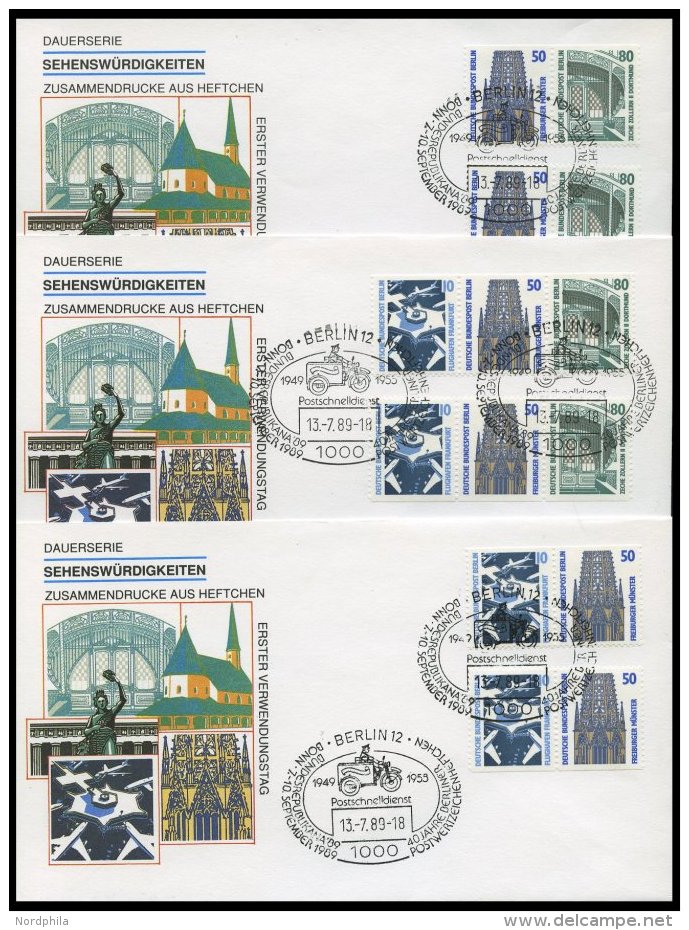 ZUSAMMENDRUCKE W 83-88 BRIEF, 1989, Sehenswürdigkeiten Komplett Auf 3 FDC`s, Mi. 300.- - Se-Tenant