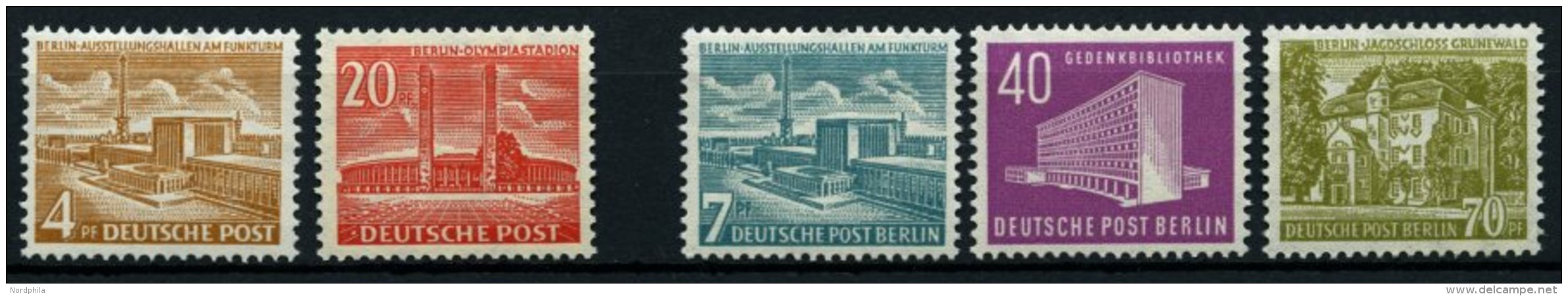 BERLIN 112/3,121-23 **, 1953, Bauten II Und III, 5 Prachtwerte, Mi. 200.- - Used Stamps