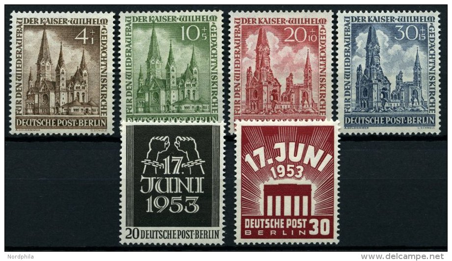 BERLIN 106-11 **, 1953, Gedächtniskirche, 17. Juni, 2 Prachtsätze, Mi. 75.- - Gebraucht