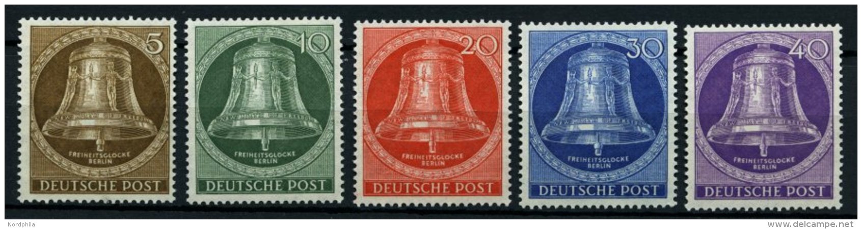 BERLIN 101-05 **, 1953, Glocke Mitte, Prachtsatz, Mi. 80.- - Used Stamps