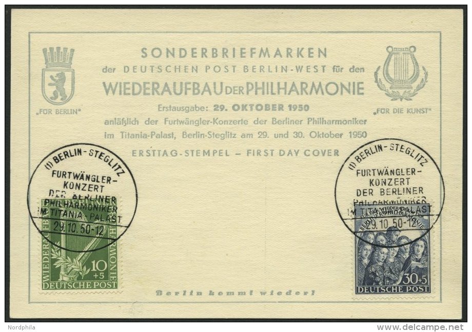 BERLIN 72/3 BRIEF, 1950, Philharmonie Auf Ersttagskarte, Pracht - Used Stamps